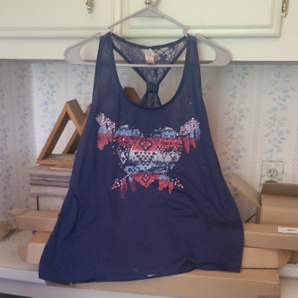 No Boundaries Navy Blue Graphic Tank Top